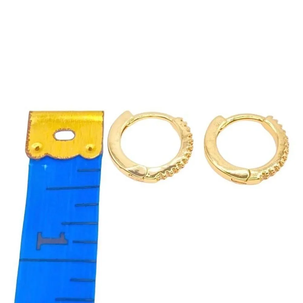 Gold rhinestone dainty huggie hoop earrings - Picture 5 of 5